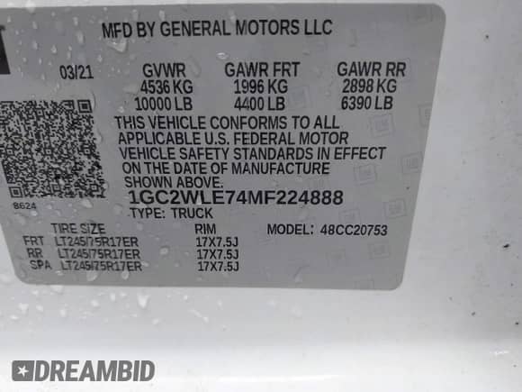 2021 Chevrolet Silverado 2500HD Work Truck с VIN 1GC2WLE74MF224888, выставлен на аукционе IAAI как лот 43404381 с пробегом 115 525 миль миль и . История ставок и продаж доступна на DreamBid. Изображение 9.