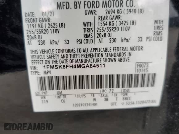 2021 Ford Explorer Limited z VIN 1FMSK8FH4MGA84511, wystawiony jako Copart lot #86810185 z przebiegiem 56 252 mil mil oraz Czysty tytuł • Clean title. Historia ofert i sprzedaży dostępna na DreamBid. Obrazek 13.