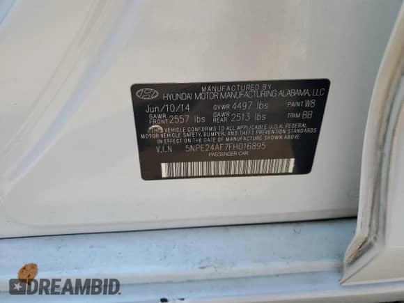 2015 Hyundai Sonata SE с VIN 5NPE24AF7FH016895, выставлен на аукционе Copart как лот 80648815 с пробегом 223 566 миль миль и Списание • Salvage title. История ставок и продаж доступна на DreamBid. Изображение 12.