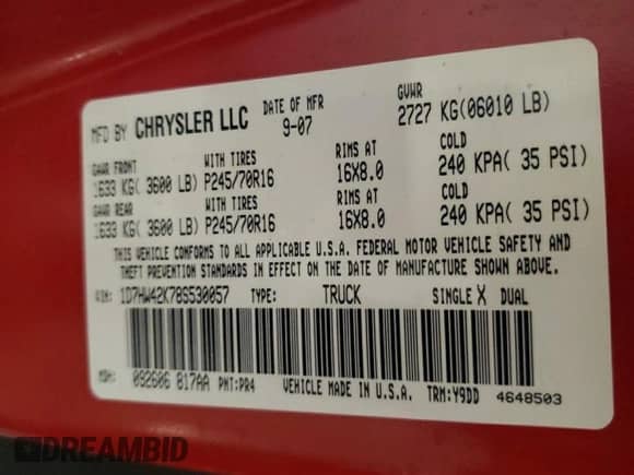 2008 Dodge Dakota SLT z VIN 1D7HW42K78S530057, wystawiony jako Copart lot #51423175 z przebiegiem 90 767 mil mil oraz Szkoda całkowita • Salvage title. Historia ofert i sprzedaży dostępna na DreamBid. Obrazek 14.