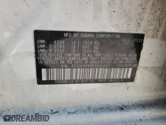 2023 Subaru Impreza Premium with VIN 4S3GKAV68P3603640, listed as a Copart auction lot 65493535 with Not provided miles and Salvage title. Bid and sale history available at DreamBid. Image 12.