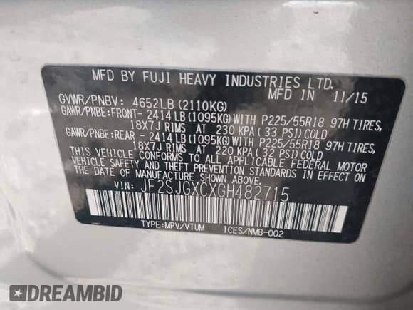 2016 Subaru Forester XT Touring z VIN JF2SJGXCXGH482715, wystawiony jako IAAI lot #41211792 z przebiegiem 95 610 mil mil oraz . Historia ofert i sprzedaży dostępna na DreamBid. Obrazek 9.