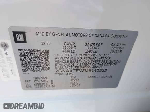 2021 Chevrolet Equinox LT с VIN 2GNAXTEV3M6140523, выставлен на аукционе IAAI как лот 42643799 с пробегом 70 873 миль миль и . История ставок и продаж доступна на DreamBid. Изображение 9.