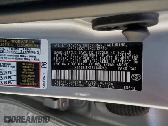 2016 Toyota Camry LE с VIN 4T1BD1FK3GU185249, выставлен на аукционе Copart как лот 54811075 с пробегом 58 008 миль миль и Чистый • Clean title. История ставок и продаж доступна на DreamBid. Изображение 12.