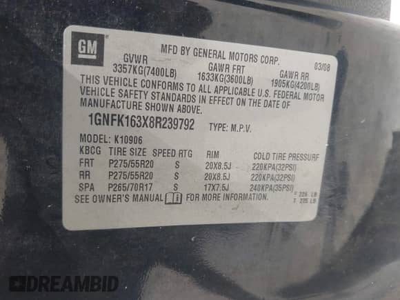 2008 Chevrolet Suburban LTZ z VIN 1GNFK163X8R239792, wystawiony jako IAAI lot #42525454 z przebiegiem Nie podano mil oraz . Historia ofert i sprzedaży dostępna na DreamBid. Obrazek 9.