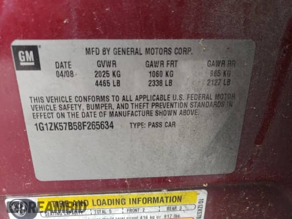 2008 Chevrolet Malibu LTZ with VIN 1G1ZK57B58F265634, listed as a Copart auction lot 69069205 with 153,332 mi miles and Clean title. Bid and sale history available at DreamBid. Image 12.