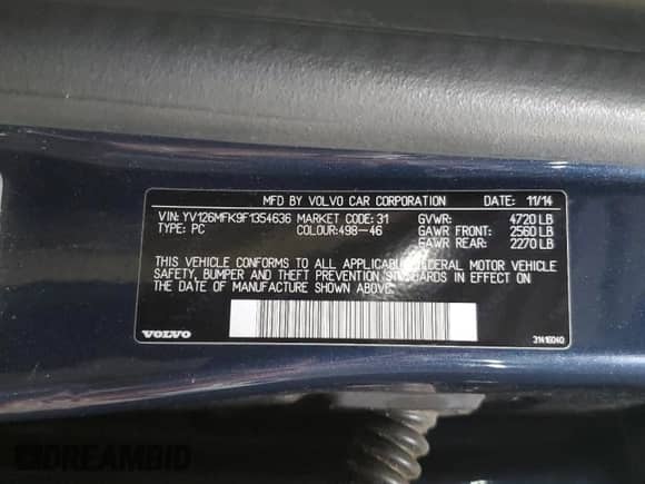 2015 Volvo S60 T5 Drive-E Premier with VIN YV126MFK9F1354636, listed as a Copart auction lot 61228855 with 143,125 mi miles and Salvage title. Bid and sale history available at DreamBid. Image 12.