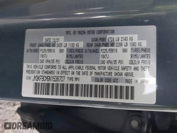 2022 Mazda CX-5 S Carbon Edition z VIN JM3KFBCM9N1538707, wystawiony jako IAAI lot #42026877 z przebiegiem 36 077 mil mil oraz . Historia ofert i sprzedaży dostępna na DreamBid. Obrazek 9.