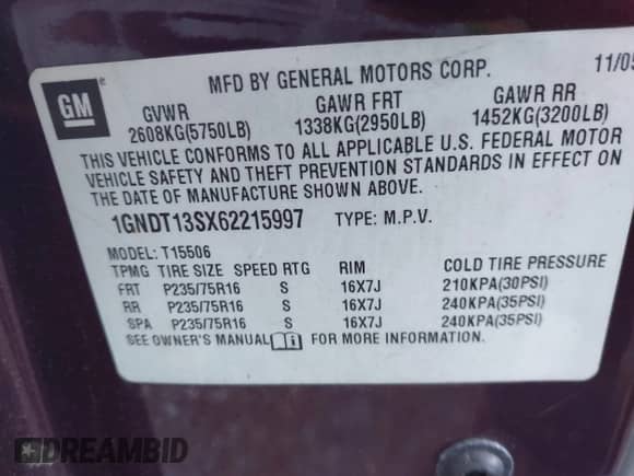 2006 Chevrolet TrailBlazer LS с VIN 1GNDT13SX62215997, выставлен на аукционе IAAI как лот 43203216 с пробегом 122 487 миль миль и . История ставок и продаж доступна на DreamBid. Изображение 9.