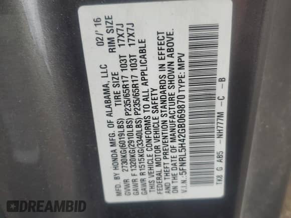 2016 Honda Odyssey EX с VIN 5FNRL5H42GB069870, выставлен на аукционе Copart как лот 80621835 с пробегом 181 211 миль миль и Списание • Salvage title. История ставок и продаж доступна на DreamBid. Изображение 13.