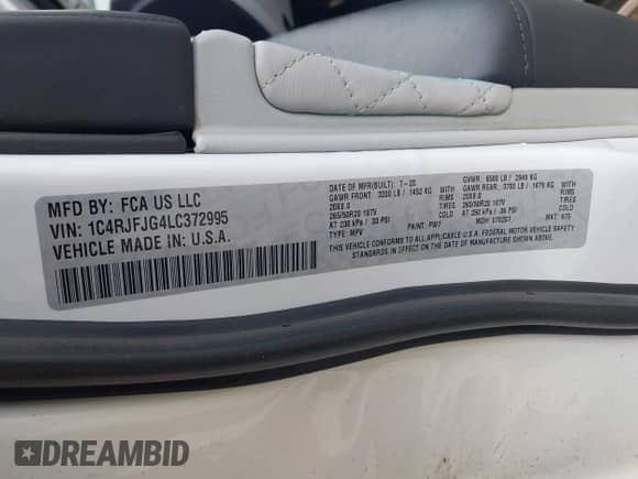 2020 Jeep Grand Cherokee Summit with VIN 1C4RJFJG4LC372995, listed as a IAAI auction lot 41533154 with 22,326 mi miles and . Bid and sale history available at DreamBid. Image 9.