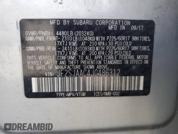 2018 Subaru Forester z VIN JF2SJAAC4JG486312, wystawiony jako Copart lot #81035025 z przebiegiem 51 120 mil mil oraz Szkoda całkowita • Salvage title. Historia ofert i sprzedaży dostępna na DreamBid. Obrazek 13.