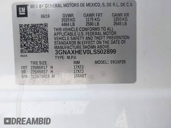 2020 Chevrolet Equinox LS с VIN 3GNAXHEV0LS502899, выставлен на аукционе IAAI как лот 43139351 с пробегом 61 371 миль миль и . История ставок и продаж доступна на DreamBid. Изображение 9.