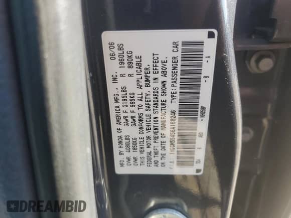 2006 Honda Accord LX with VIN 1HGCM55456A168246, listed as a Copart auction lot 88306565 with 55,826 mi miles and Salvage title. Bid and sale history available at DreamBid. Image 12.