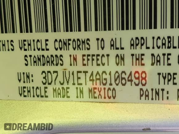 2010 Dodge 1500 Sport z VIN 3D7JV1ET4AG106498, wystawiony jako IAAI lot #40344688 z przebiegiem 158 660 mil mil oraz . Historia ofert i sprzedaży dostępna na DreamBid. Obrazek 9.