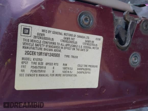 1998 Chevrolet Silverado 1500 с VIN 2GCEK19R1W1248908, выставлен на аукционе IAAI как лот 43375675 с пробегом 163 101 миль миль и . История ставок и продаж доступна на DreamBid. Изображение 9.
