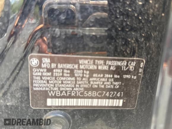 2011 BMW 5 Series 528i с VIN WBAFR1C58BC742741, выставлен на аукционе Copart как лот 80923775 с пробегом 106 257 миль миль и Списание • Salvage title. История ставок и продаж доступна на DreamBid. Изображение 10.