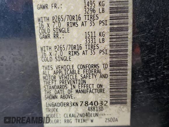 2019 Nissan Frontier SV with VIN 1N6AD0ER3KN784032, listed as a Copart auction lot 84931785 with 38,463 mi miles and Salvage title. Bid and sale history available at DreamBid. Image 12.