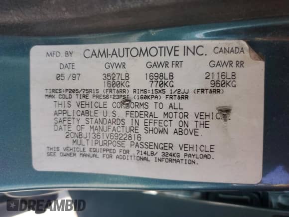 1997 Chevrolet Tracker с VIN 2CNBJ1361V6922816, выставлен на аукционе Copart как лот 58968815 с пробегом 178 601 миль миль и Чистый • Clean title. История ставок и продаж доступна на DreamBid. Изображение 13.