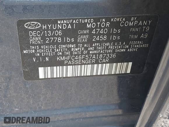 2007 Hyundai Azera SE с VIN KMHFC46F57A187336, выставлен на аукционе IAAI как лот 42944733 с пробегом 159 440 миль миль и . История ставок и продаж доступна на DreamBid. Изображение 9.