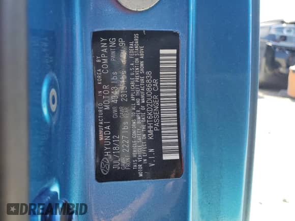 2013 Hyundai Genesis Coupe R-Spec with VIN KMHHT6KD2DU086838, listed as a Copart auction lot 50589725 with 111,473 mi miles and Non repairable. Bid and sale history available at DreamBid. Image 13.