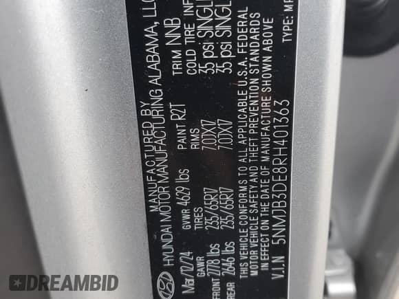 2024 Hyundai Tucson SEL with VIN 5NMJB3DE8RH401363, listed as a Copart auction lot 89665025 with 48,255 mi miles and Clean title. Bid and sale history available at DreamBid. Image 13.