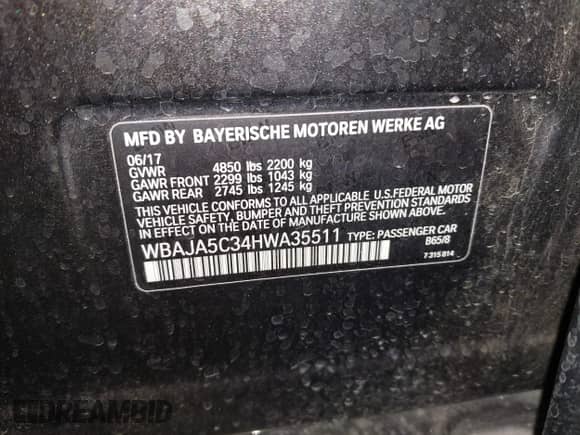 2017 BMW 5 Series 530i с VIN WBAJA5C34HWA35511, выставлен на аукционе IAAI как лот 43260910 с пробегом 106 241 миль миль и . История ставок и продаж доступна на DreamBid. Изображение 9.