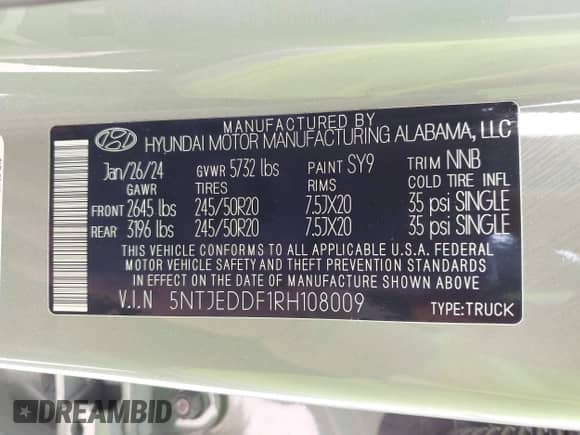 2024 Hyundai Santa Cruz Limited с VIN 5NTJEDDF1RH108009, выставлен на аукционе IAAI как лот 42569399 с пробегом 10 720 миль миль и . История ставок и продаж доступна на DreamBid. Изображение 9.