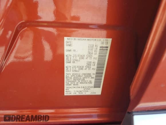 2019 Nissan Murano SL with VIN 5N1AZ2MJ2KN165350, listed as a IAAI auction lot 42994025 with 40,141 mi miles and . Bid and sale history available at DreamBid. Image 9.