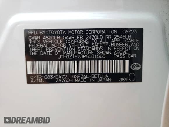 2023 Lexus IS 350 F Sport with VIN JTHGZ1E23P5031565, listed as a Copart auction lot 56926885 with 1,049 mi miles and Salvage title. Bid and sale history available at DreamBid. Image 13.