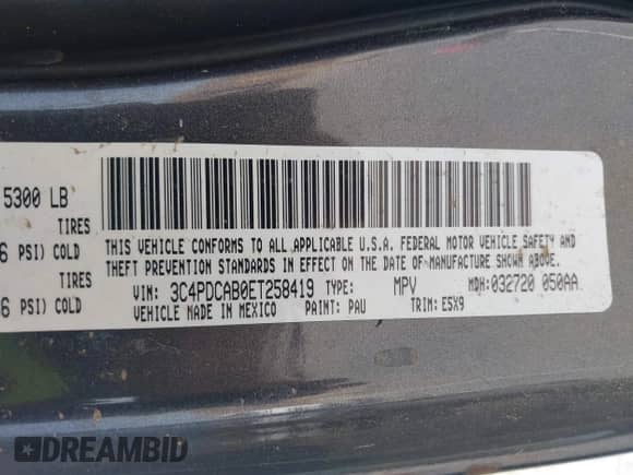 2014 Dodge Journey American Value with VIN 3C4PDCAB0ET258419, listed as a IAAI auction lot 42966839 with 129,381 mi miles and . Bid and sale history available at DreamBid. Image 9.