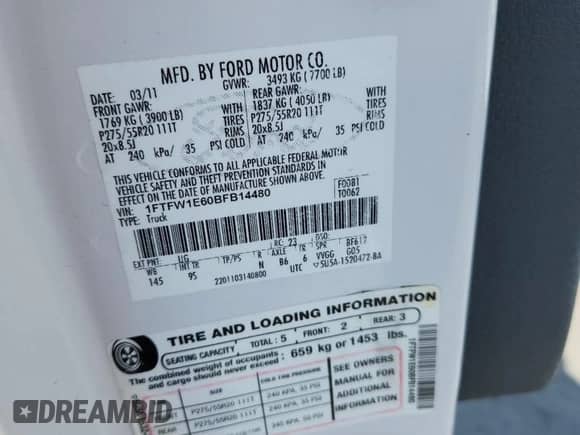 2011 Ford F-150 Lariat with VIN 1FTFW1E60BFB14480, listed as a Copart auction lot 80758695 with 219,422 mi miles and Salvage title. Bid and sale history available at DreamBid. Image 12.