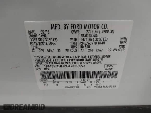 2016 Ford Explorer с VIN 1FM5K7BH2GGD29159, выставлен на аукционе IAAI как лот 42679064 с пробегом 97 126 миль миль и . История ставок и продаж доступна на DreamBid. Изображение 9.