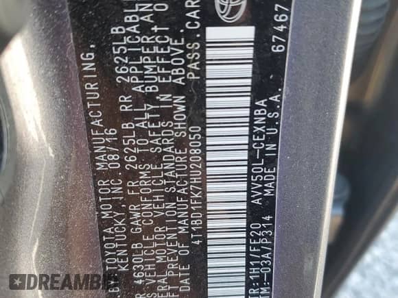 2017 Toyota Camry Hybrid XLE z VIN 4T1BD1FK7HU208050, wystawiony jako Copart lot #82497415 z przebiegiem 79 052 mil mil oraz Szkoda całkowita • Salvage title. Historia ofert i sprzedaży dostępna na DreamBid. Obrazek 12.