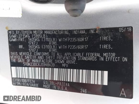 2018 Toyota Sienna LE Auto Access Seat с VIN 5TDKZ3DCXJS948439, выставлен на аукционе IAAI как лот 42860070 с пробегом 110 543 миль миль и . История ставок и продаж доступна на DreamBid. Изображение 9.