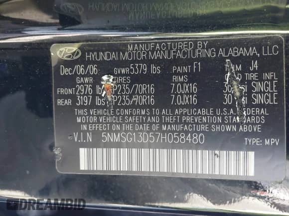 2007 Hyundai Santa Fe GLS с VIN 5NMSG13D57H058480, выставлен на аукционе IAAI как лот 43459326 с пробегом 192 000 миль миль и . История ставок и продаж доступна на DreamBid. Изображение 9.
