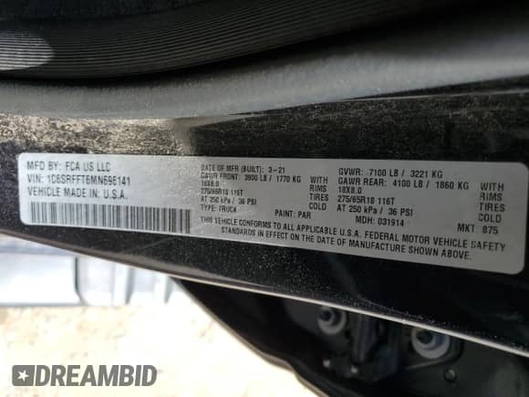 2021 Ram 1500 Lone Star z VIN 1C6SRFFT6MN696141, wystawiony jako Copart lot #67417425 z przebiegiem 47 595 mil mil oraz Szkoda całkowita • Salvage title. Historia ofert i sprzedaży dostępna na DreamBid. Obrazek 12.