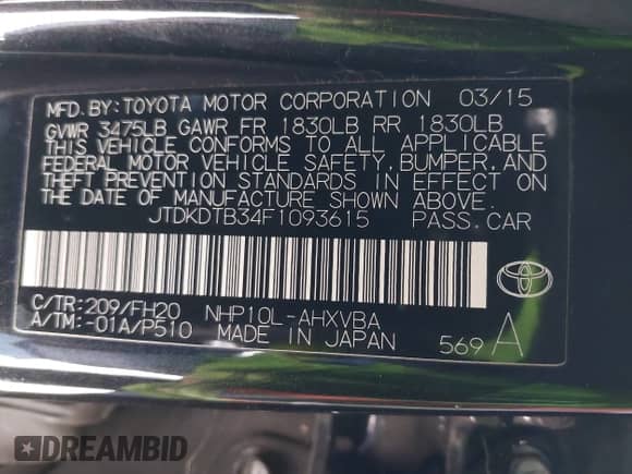 2015 Toyota Prius One z VIN JTDKDTB34F1093615, wystawiony jako IAAI lot #42850573 z przebiegiem 158 590 mil mil oraz . Historia ofert i sprzedaży dostępna na DreamBid. Obrazek 9.