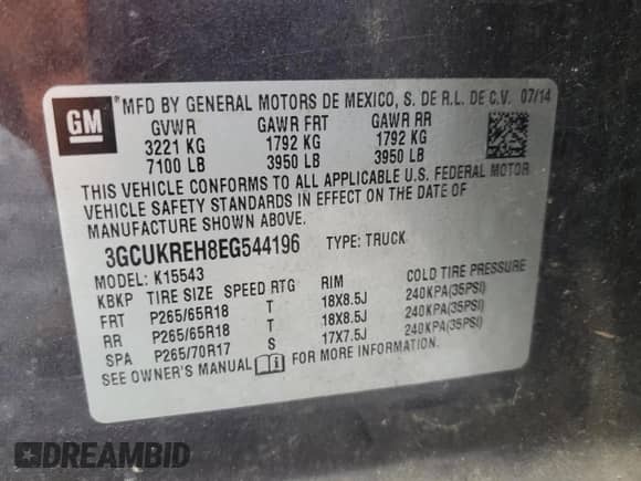 2014 Chevrolet Silverado 1500 LT с VIN 3GCUKREH8EG544196, выставлен на аукционе Copart как лот 90356975 с пробегом Не указан миль и Чистый • Clean title. История ставок и продаж доступна на DreamBid. Изображение 12.