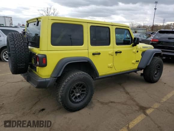 2022 Jeep Wrangler Unlimited High Tide z VIN 1C4HJXDG0NW204141, wystawiony jako Copart lot #77570924 z przebiegiem 58 114 mil mil oraz Szkoda całkowita • Salvage title. Historia ofert i sprzedaży dostępna na DreamBid. Obrazek 3.
