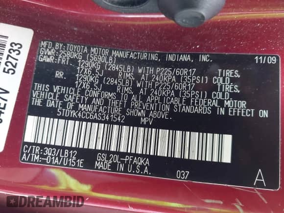 2010 Toyota Sienna XLE с VIN 5TDYK4CC6AS341542, выставлен на аукционе IAAI как лот 42372629 с пробегом 216 749 миль миль и . История ставок и продаж доступна на DreamBid. Изображение 9.