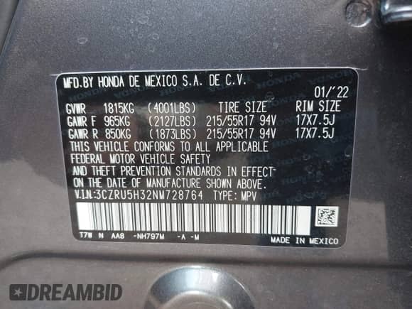 2022 Honda HR-V LX с VIN 3CZRU5H32NM728764, выставлен на аукционе IAAI как лот 43149730 с пробегом 48 565 миль миль и . История ставок и продаж доступна на DreamBid. Изображение 9.