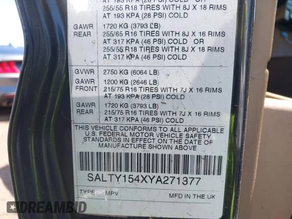 2000 Land Rover Discovery Cloth with VIN SALTY154XYA271377, listed as a IAAI auction lot 42493291 with 221,124 mi miles and . Bid and sale history available at DreamBid. Image 9.