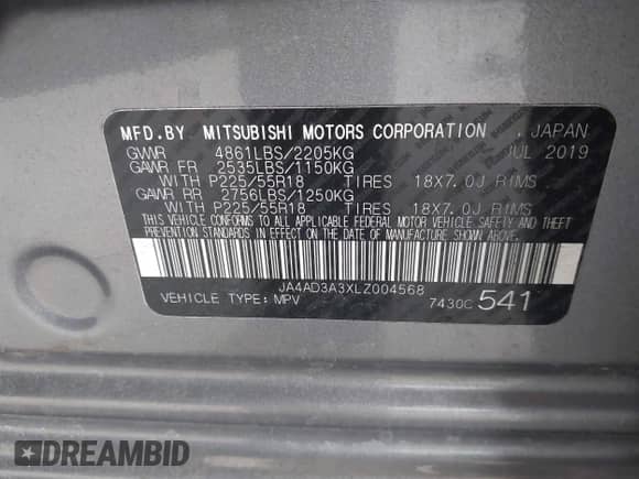 2020 Mitsubishi Outlander SE z VIN JA4AD3A3XLZ004568, wystawiony jako IAAI lot #43226960 z przebiegiem 133 629 mil mil oraz . Historia ofert i sprzedaży dostępna na DreamBid. Obrazek 9.