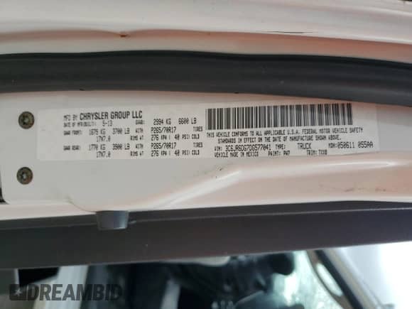 2013 Ram 1500 Tradesman with VIN 3C6JR6DG7DG577041, listed as a Copart auction lot 70975954 with Not provided miles and Salvage title. Bid and sale history available at DreamBid. Image 12.