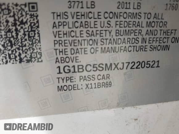 2018 Chevrolet Cruze LS с VIN 1G1BC5SMXJ7220521, выставлен на аукционе IAAI как лот 42784547 с пробегом 124 286 миль миль и . История ставок и продаж доступна на DreamBid. Изображение 9.