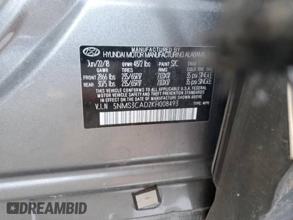 2019 Hyundai Santa Fe SEL с VIN 5NMS3CAD2KH008493, выставлен на аукционе Copart как лот 35865073 с пробегом Не указан миль и . История ставок и продаж доступна на DreamBid. Изображение 14.