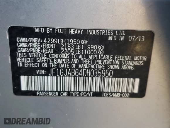 2013 Subaru Impreza Premium with VIN JF1GJAB64DH035950, listed as a Copart auction lot 91099755 with 189,381 mi miles and Clean title. Bid and sale history available at DreamBid. Image 12.