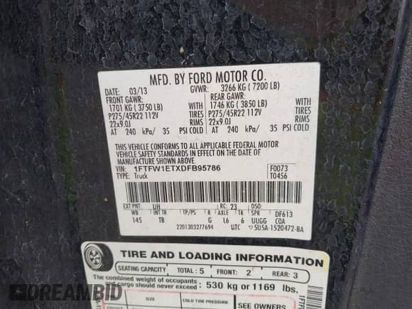 2013 Ford F-150 XL с VIN 1FTFW1ETXDFB95786, выставлен на аукционе IAAI как лот 41079449 с пробегом 183 002 миль миль и . История ставок и продаж доступна на DreamBid. Изображение 9.