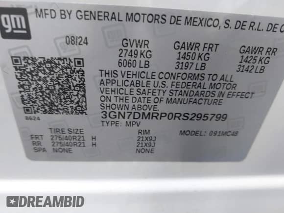 2024 Chevrolet Equinox EV LT с VIN 3GN7DMRP0RS295799, выставлен на аукционе IAAI как лот 41700897 с пробегом 7 565 миль миль и . История ставок и продаж доступна на DreamBid. Изображение 9.